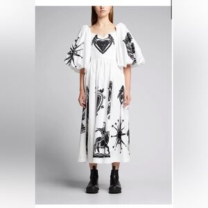 Alexander McQueen Papercut-print Puff-sleeve Poplin Midi Dress In White